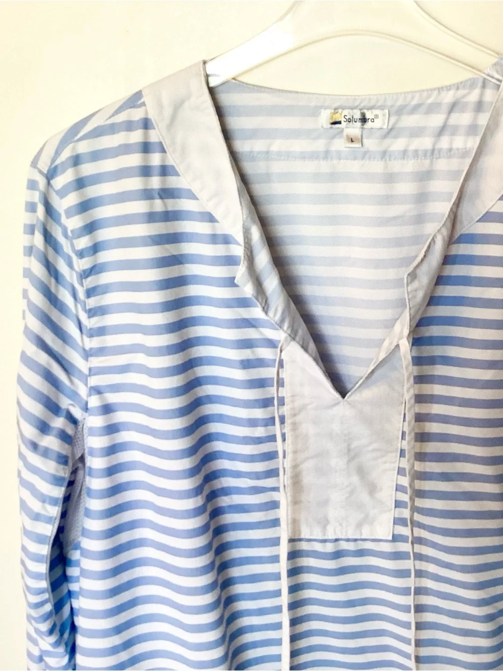 Solumbra Long Sleeve Seychelles Striped Beach Tunic - Blue/White - L